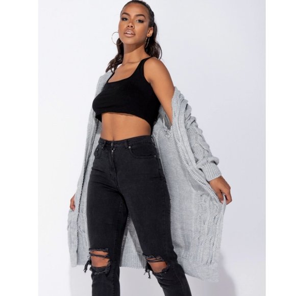 Chunky Cable Knit Long Sleeve Hooded Midi Cardigan - Picture 2 of 11